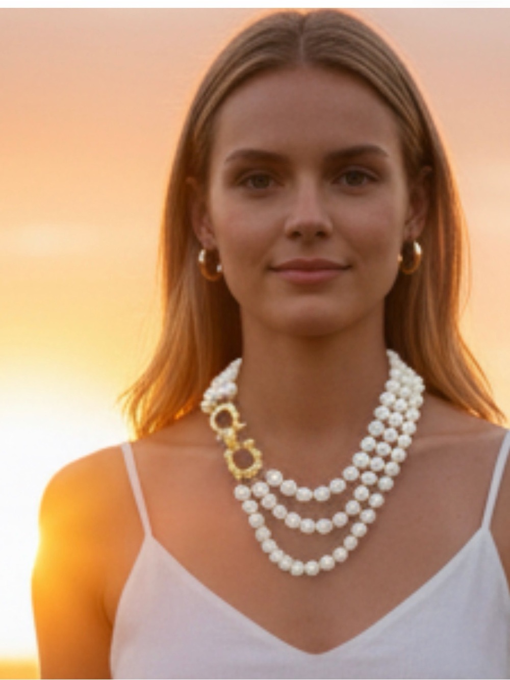 Salvatore Ferragamo Classic Three-Strand Faux Pearl Necklace with Gold Accent - Picture 5 of 5